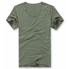 夏男装潮男大圆领莫代尔修身青年短袖T恤韩版紧身低领打底衫