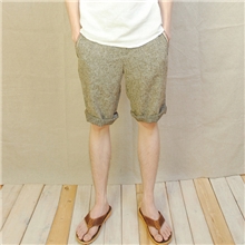 日系古着单品木扣织带镶边不规则剪裁男麻料短裤
