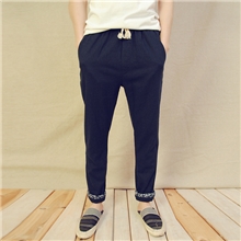 日系创意百搭民族风撞色水洗男长裤休闲裤麻裤厂家直销