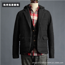 韩国男装外套代购秋冬新款带帽毛呢棉服韩版羽绒棉男士外套西服
