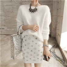 兔绒毛衣两件套手纯工钉珠连衣裙有定做貂绒毛衣外套女毛衫毛衣裙