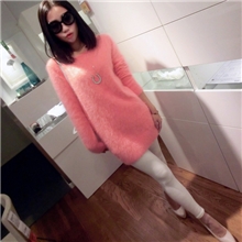 欧美独家高级定制韩版樱花粉长毛貂绒毛衣连衣裙打底羊绒衫可定做