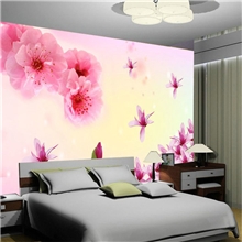 大型壁画卧室客厅壁纸电视背景墙纸浴室背景粉色桃花温馨浪漫