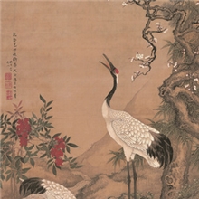 【低价供应】高档高仿传世名画批发零售清沈铨松梅双鹤图混批