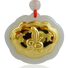 煜利珠宝金镶玉吊坠A货翡翠千足金中号宝宝锁生肖蛇