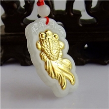 黄金吊坠999千足金天然翡翠玉A货年年有余