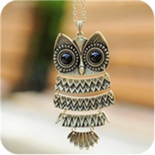 厂家供应韩版饰品瑞丽款可爱复古逼真猫头鹰项链毛衣链批发