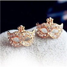 厂家供应韩版饰品superjunior波西米亚面具镶钻小花耳钉