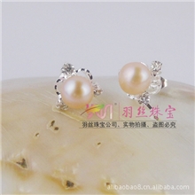 网络热销淡水珍珠三钻耳钉批发韩版珍珠饰品厂家直销诸暨珍珠