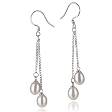 【假一罚十】天然淡水珍珠厂家直销简约双线耳环流行耳线