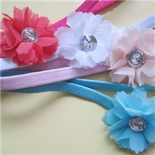 68965批发韩版雪纺儿童带钻花朵发带13色可选