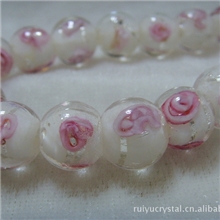 日式蜻蜓玉和服腰带专用粉色大孔白内芯银箔手工琉璃内花珠