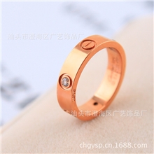 【玫瑰金三钉三钻】卡地亚LOVE戒指钛钢螺丝钉男女情侣指环