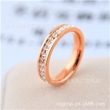 【单排】卡家方钻戒指高档满钻玫瑰金镀18K钛钢饰品女韩国进口