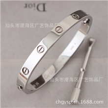 【钢色】永恒之环小卡家螺丝LOVE手镯全钉\带钻男女情侣手环椭圆