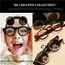 301013新款欧美复古大黑圆框金属墨镜潮男女个性翻盖太阳眼镜