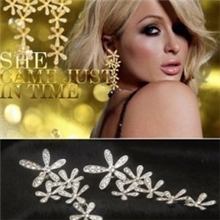 A00186韩国《坏男人》吴妍秀水晶满钻复古金色雪花长耳环耳钉