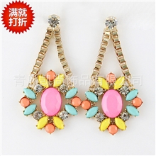 厂家直销时尚个性多彩宝石镂空合金耳环欧美外贸饰品批发开店货源