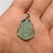 传说玉器缅甸翡翠玉A货镶银佛吊坠挂饰通透佛挂件四会批发