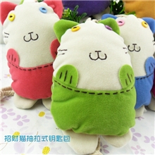 布艺可爱卡通抽拉式男女车钥匙包韩版招财猫钥匙扣隐形包