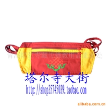 藏族民族风情吉祥网图案两层口袋红色腰包长约20厘米