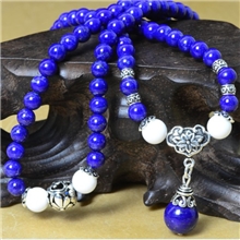 精美新款天然优选6mm青金石佛珠+老蜜蜡+泰银配件和白砗磲款式