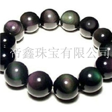 天然黑曜石手链天然彩虹眼黑曜石圆珠手链水晶宝石加工