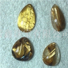 进口天然金发晶水滴形吊坠金发晶钛晶吊坠宝石加工