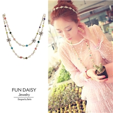 kaki同款FUNDAISY水晶六瓣花朵粉晶天然石珍珠长项链毛衣链