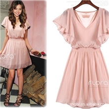 韩版2013夏装热销时尚淑女荷叶袖雪纺连衣裙批发