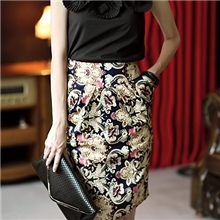 2013年春季新款韩版女通勤印花碎花高腰气质高贵包臀半身裙