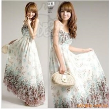 韩版春装波西米亚雪纺连衣长裙