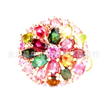 天然碧玺戒指925纯银玫瑰金富贵花玫瑰金戒子厂家直销