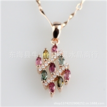 天然水晶吊坠天然碧玺吊坠菱形925纯银厂家直销珠宝