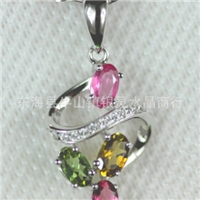 天然水晶吊坠天然碧玺吊坠火炬珠宝饰品天然石925镀白金