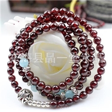 晶壹水晶天然石榴石+海蓝宝藏银108颗佛珠手链多圈手链多层手链