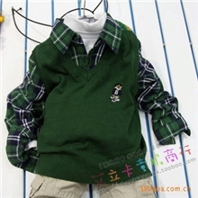 童装春秋款英伦风衬衫式假两件薄款儿童毛衣小熊款1309大版16-20