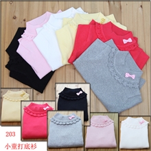 外贸童装圆领儿童毛衣打底衫女童花朵小童全棉针织衫内衣203小