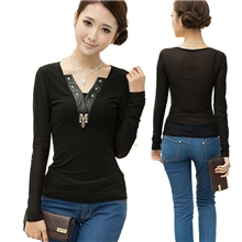 十三行2013秋季新款长袖欧美防晒网纱女装女式T恤打底衫批发