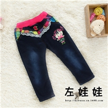 【新】2013新款冬款童裤批发卡通女童牛仔裤韩版品牌童装