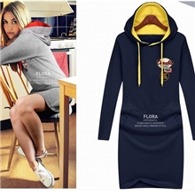 现货爆款2013秋冬新款长袖连帽裙韩版显瘦大码休闲运动连衣裙