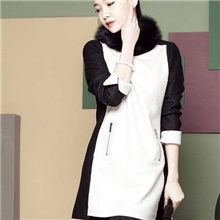 2013秋冬新款韩国代购修身显瘦连衣裙撞色女款毛呢连衣裙子