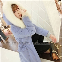 棉服女款2013新款韩版超大毛领收腰中长款开叉口袋棉衣外套棉袄