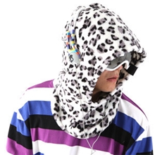 韩国男女抓绒防寒风帽围脖连体滑雪帽豹纹AV49M51