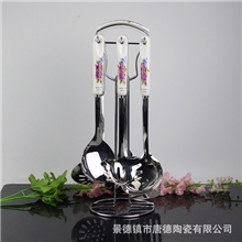 炊具套装瓷器不锈钢七件套带铁架厨房用具勺铲瓢8款式批发