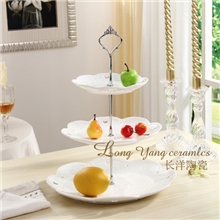 森英惠浮雕陶瓷盘三层串盘水果盘蝴蝶盘镂空盘点心盘蛋糕盘