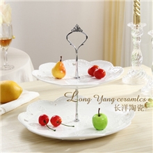 欧式婚礼婚庆蕾丝浮雕蝴蝶镂空2层串盘陶瓷点心盘蛋糕盘菜盘