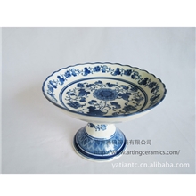 青花瓷高脚水果盘中式家居装饰品工艺品摆件