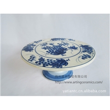古典青花瓷圆形高脚平底水果盘宴朋待友品位之选