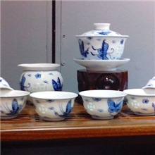 陶瓷茶具景德镇手青花玲珑【铜钱蝴蝶】茶具套装创意定制制作
